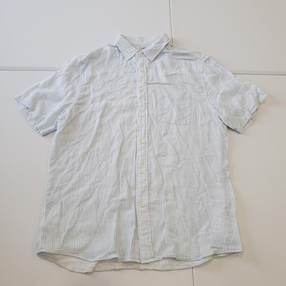 Faherty Shirt Mens Large Blue Striped Short Sleeve Button Down Organic Cotton - Picture 1 of 9